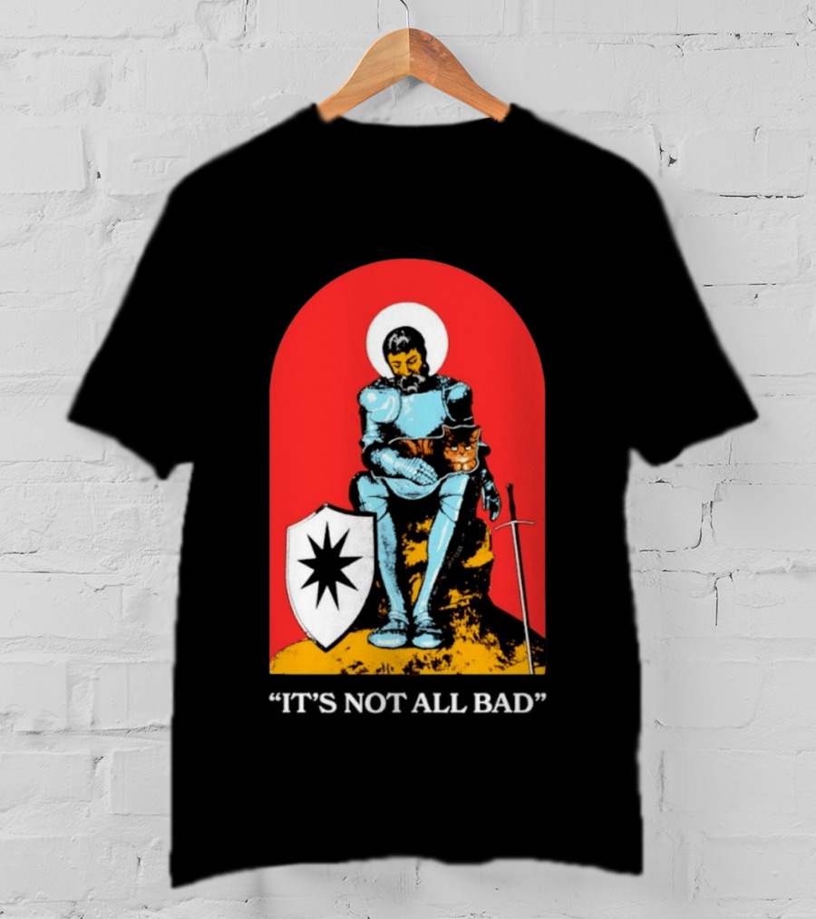 Knight With Armor And Cat Companion On Red T-Shirt