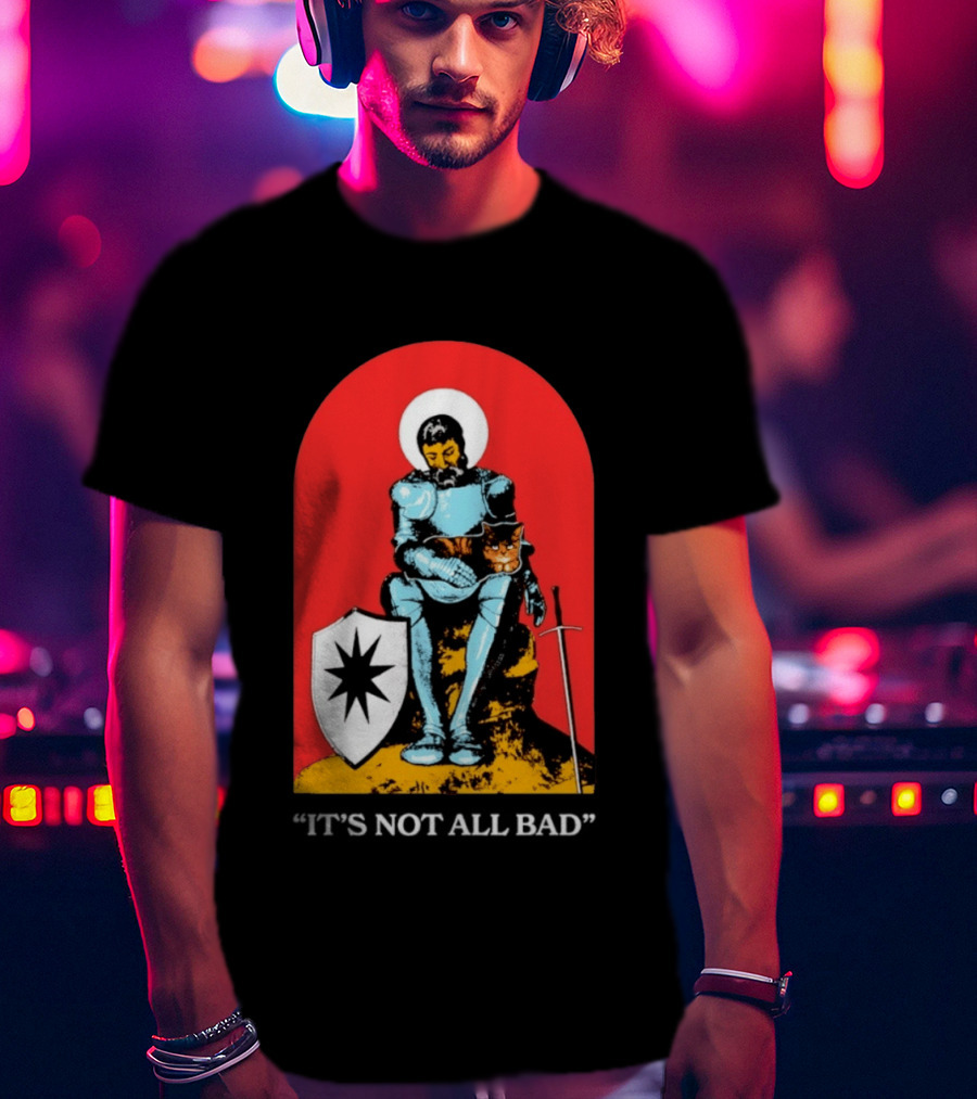 Knight With Armor And Cat Companion On Red T-Shirt
