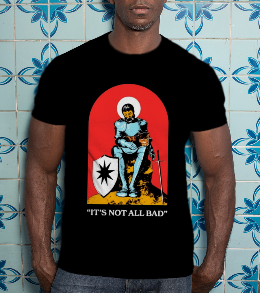 Knight With Armor And Cat Companion On Red T-Shirt