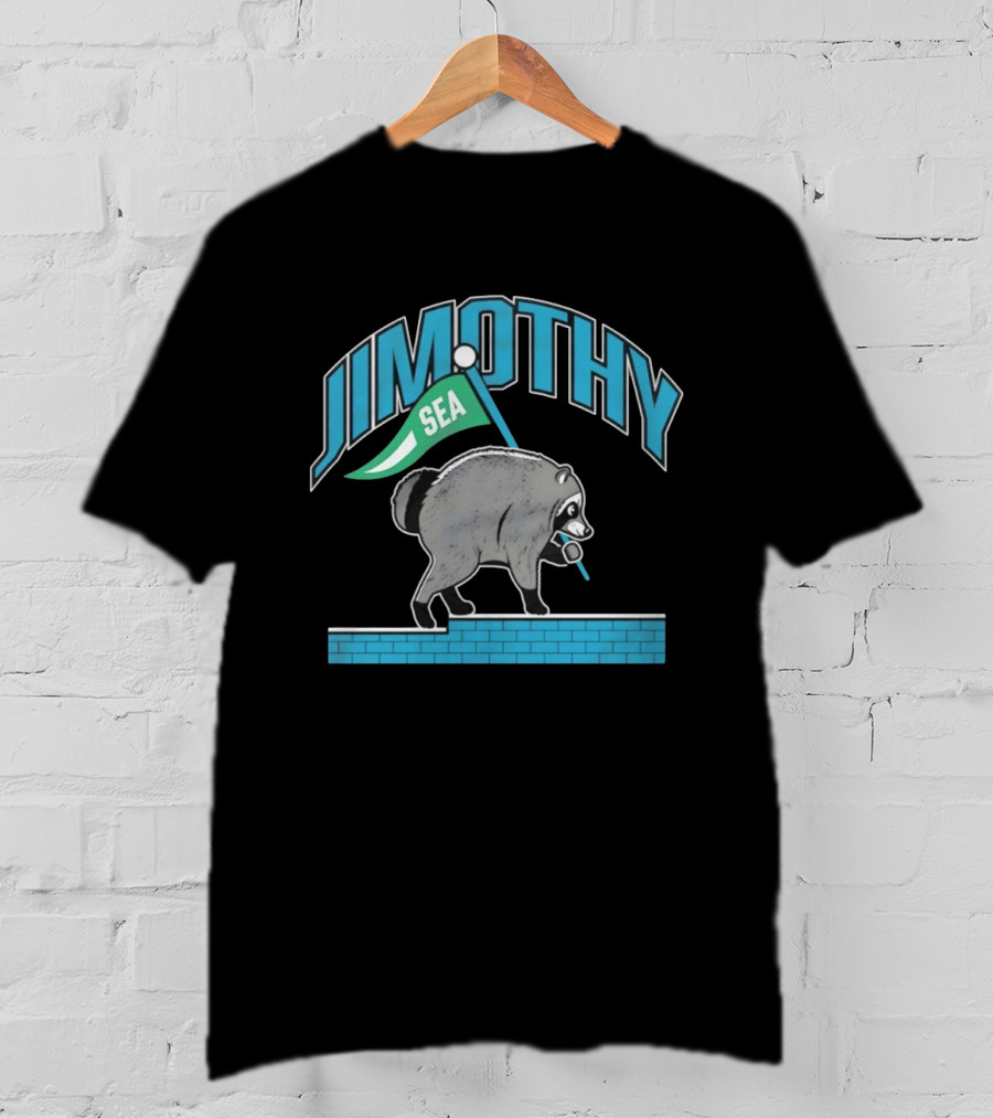 Jimothy SEA Raccoon Holding Flag On Brick Wall T-Shirt