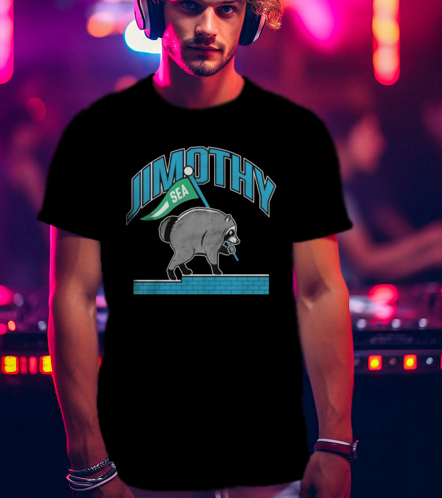 Jimothy SEA Raccoon Holding Flag On Brick Wall T-Shirt
