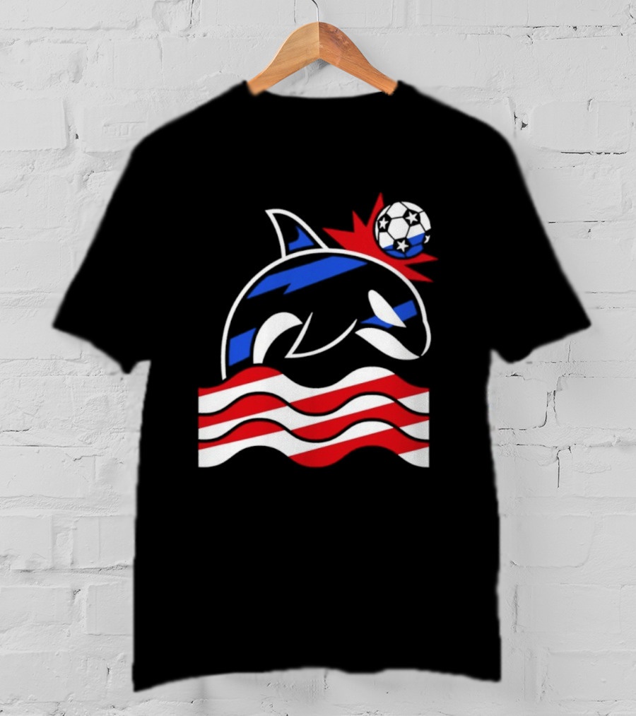 Wild Whale Red White And Blue Waves With Soccer Ball T-Shirt