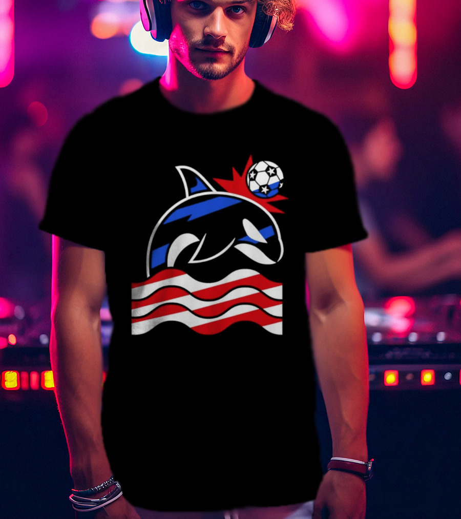 Wild Whale Red White And Blue Waves With Soccer Ball T-Shirt