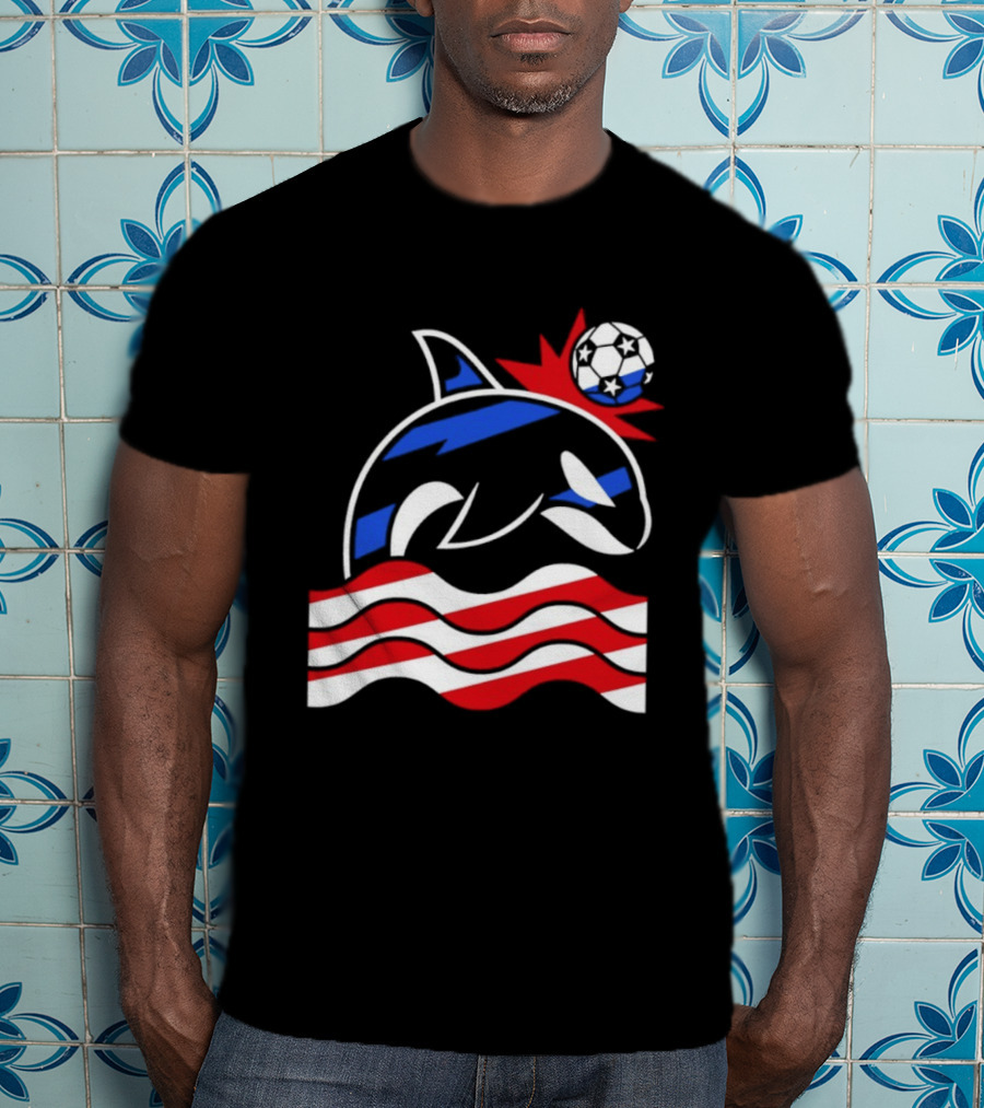 Wild Whale Red White And Blue Waves With Soccer Ball T-Shirt