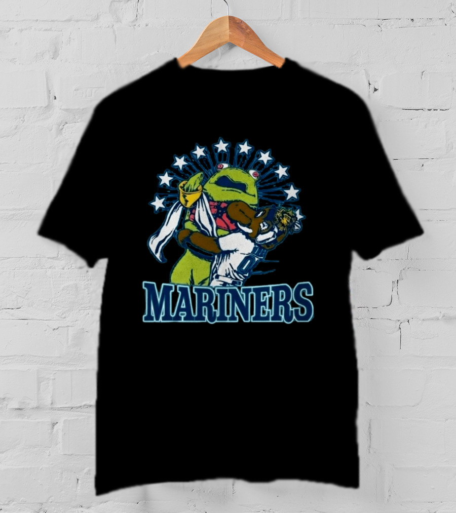 Mariner Moose Hugs Humpy Salmon With Mariners Stars T-Shirt