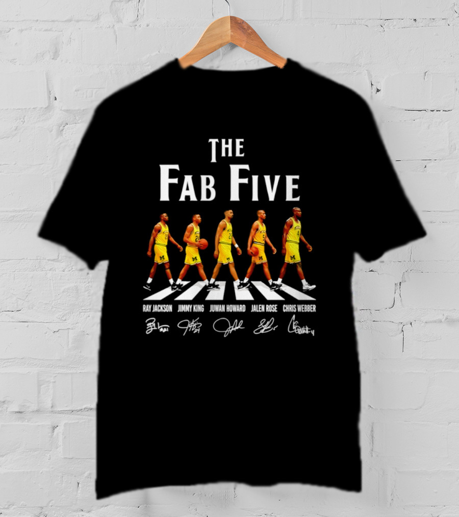 Michigan Wolverines Fab Five Ray Jackson Jimmy King Juwan Howard Jalen Rose Chris Webber Signatures T-Shirt
