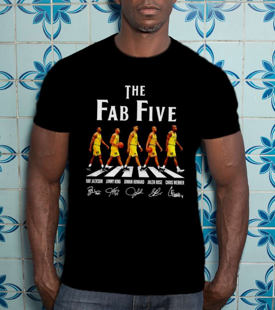 Michigan Wolverines Fab Five Ray Jackson Jimmy King Juwan Howard Jalen Rose Chris Webber Signatures T-Shirt