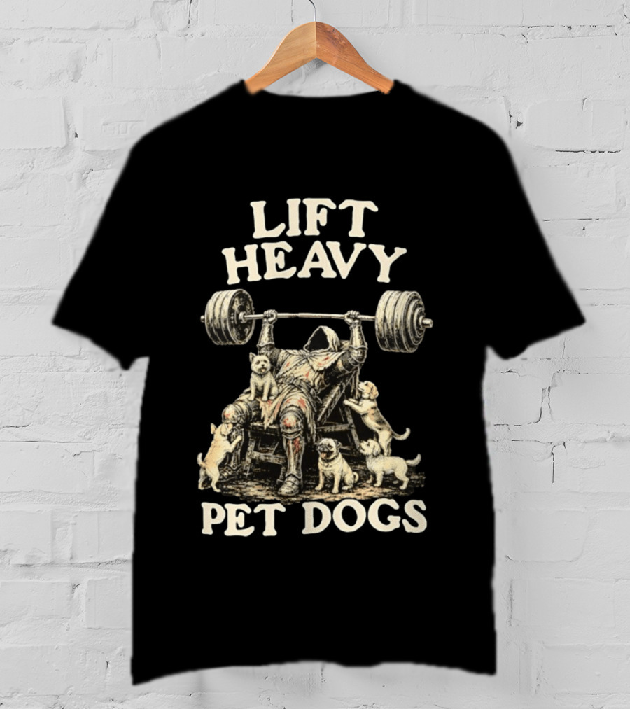 Lift Heavy Pet Dogs Medieval Weightlifting Knight With Puppies T-Shirt