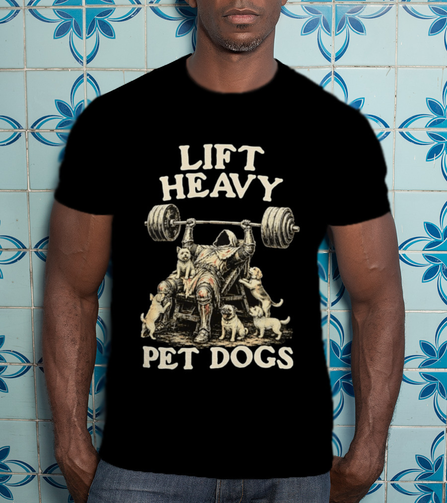 Lift Heavy Pet Dogs Medieval Weightlifting Knight With Puppies T-Shirt