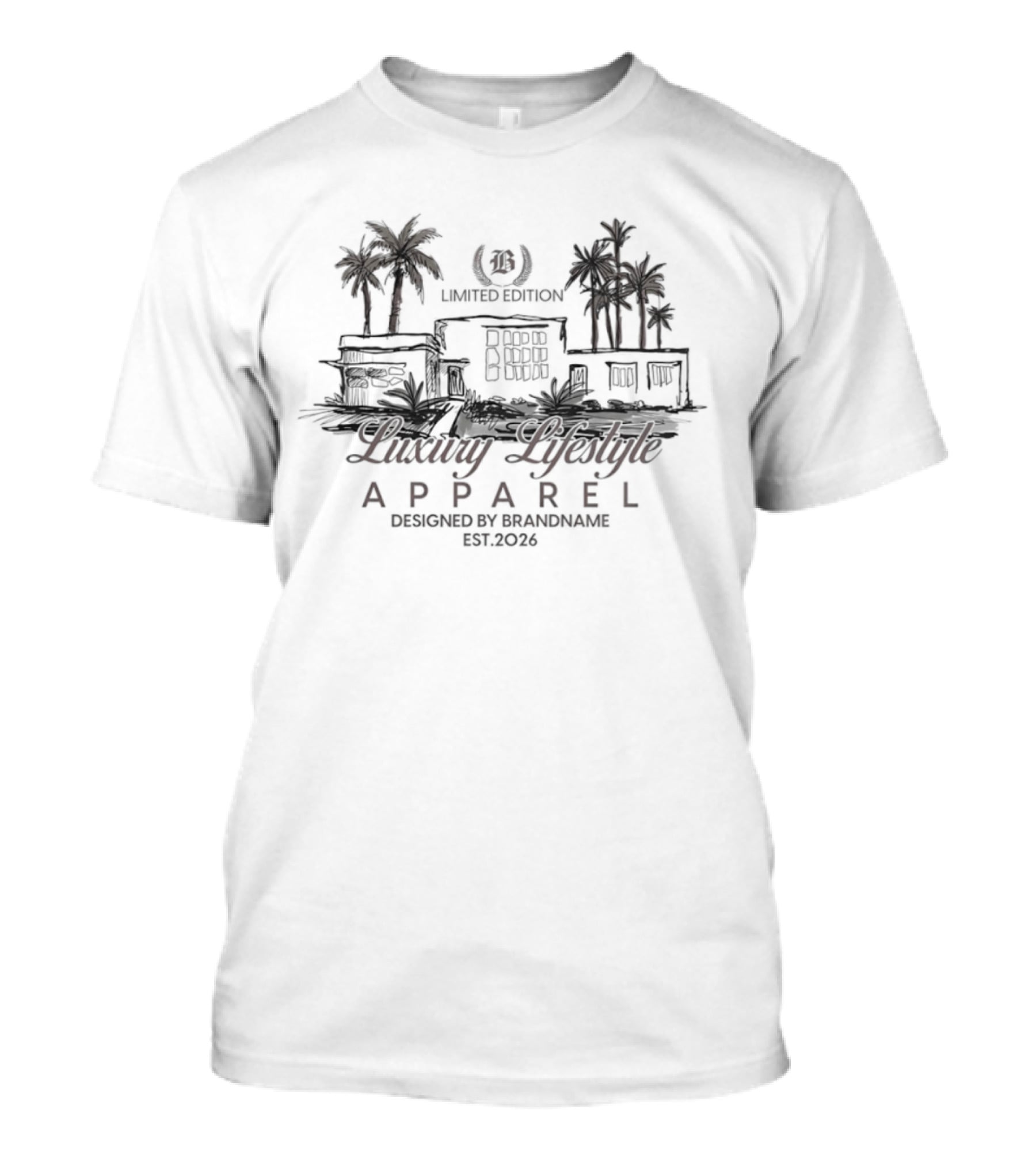 Luxury Lifestyle Apparel Limited Edition Brandname Est 2026 Palm Trees T-Shirt