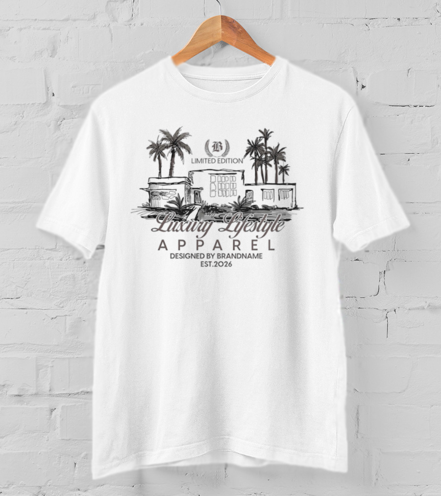 Luxury Lifestyle Apparel Limited Edition Brandname Est 2026 Palm Trees T-Shirt
