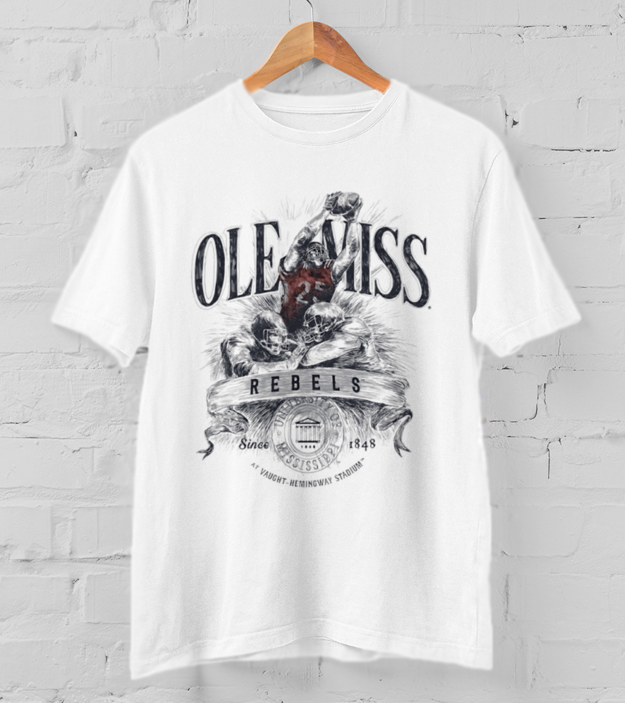 Ole Miss Rebels 1848 Gridiron Hero Vaught Hemingway Stadium T-Shirt