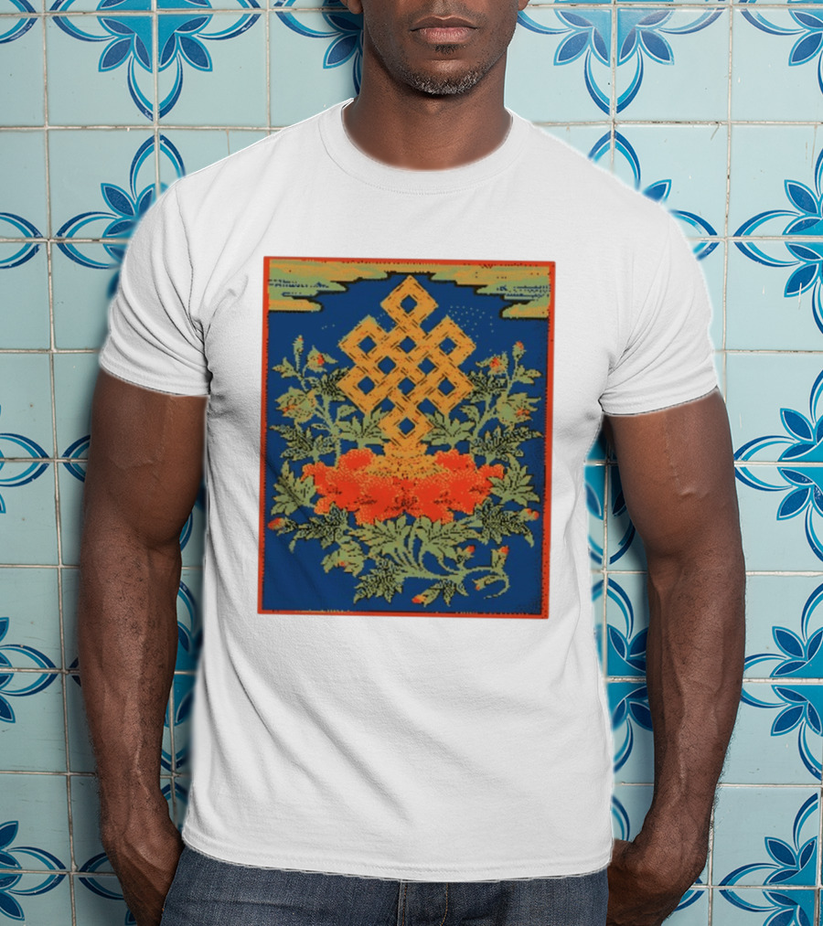 Srivatsa Endless Knot Floral Design Buddhist Symbol With Blossoms T-Shirt
