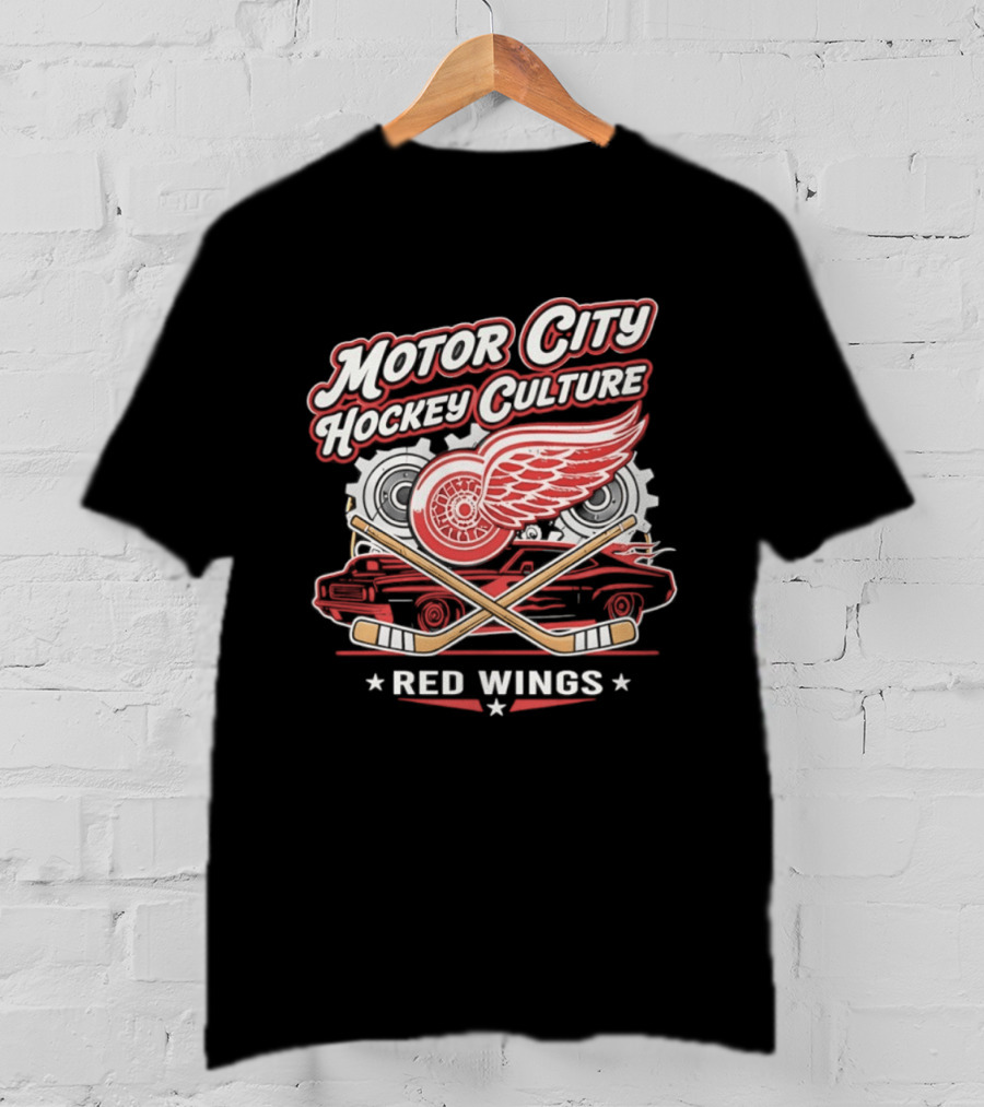 Motor City Hockey Culture Red Wings NHL Classic Logo And Car T-Shirt