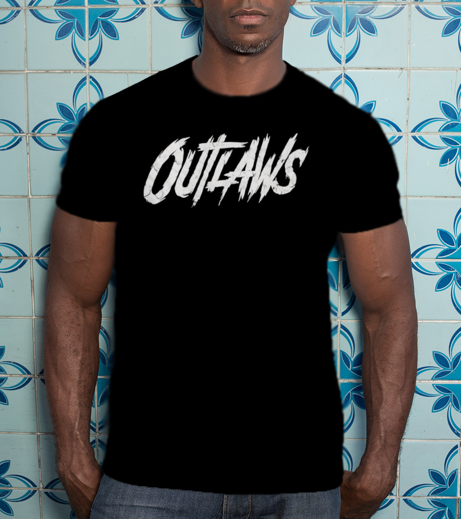 Cowboys Outlaws Text Bold White Brushstroke T-Shirt