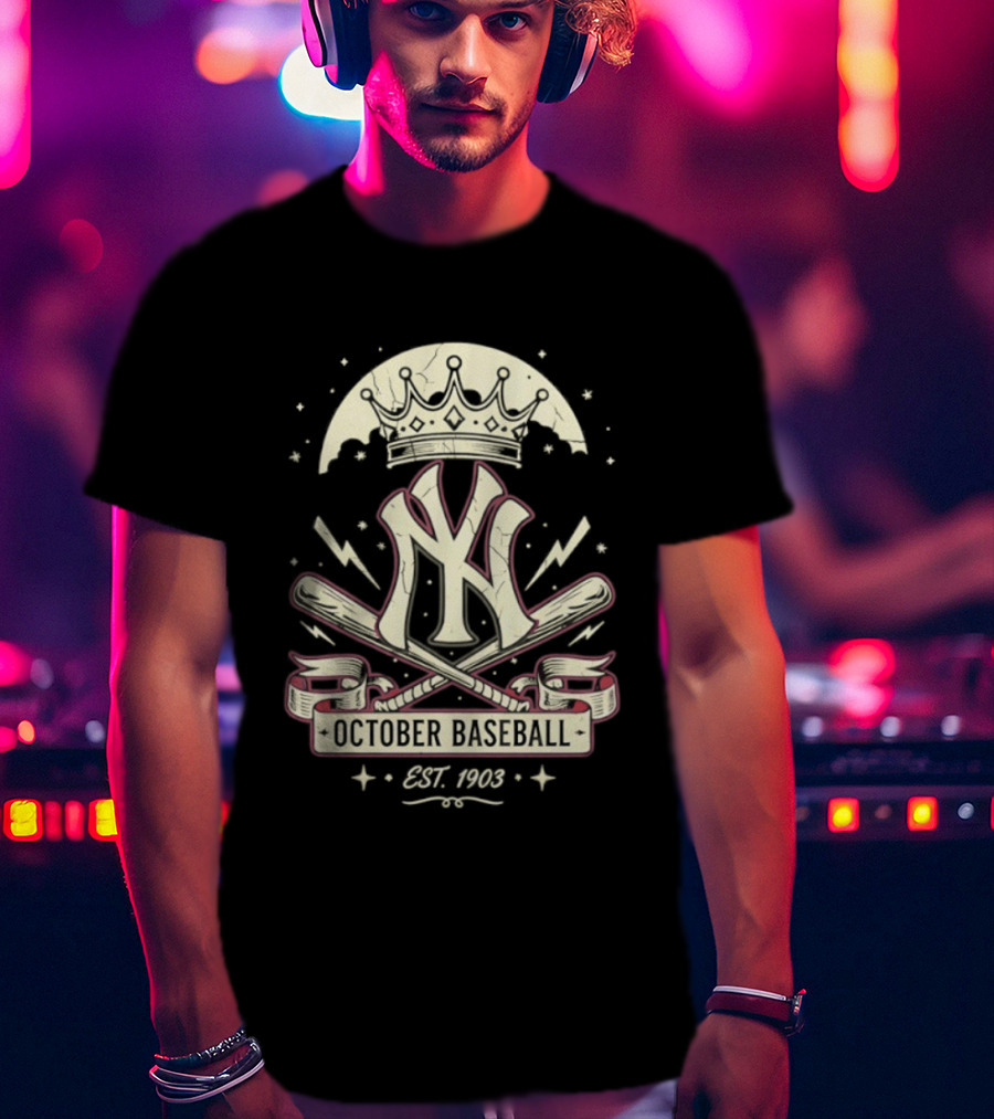 New York Yankees October Baseball Retro Emblem Est 1903 T-Shirt