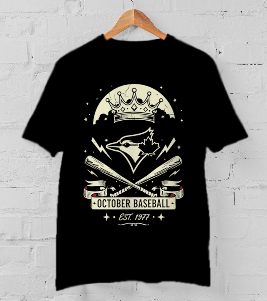 Toronto Blue Jays October Baseball 1977 Established Vintage Moon Bat Cross Canada Leaf T-Shirt