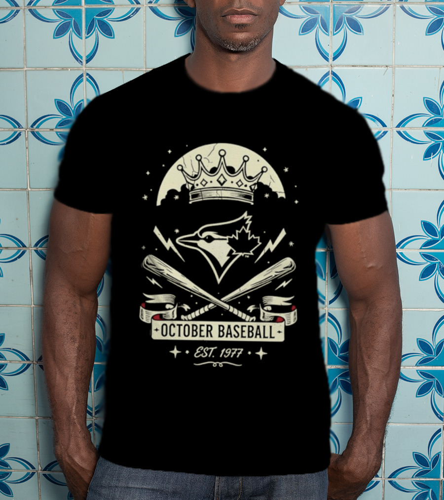 Toronto Blue Jays October Baseball 1977 Established Vintage Moon Bat Cross Canada Leaf T-Shirt
