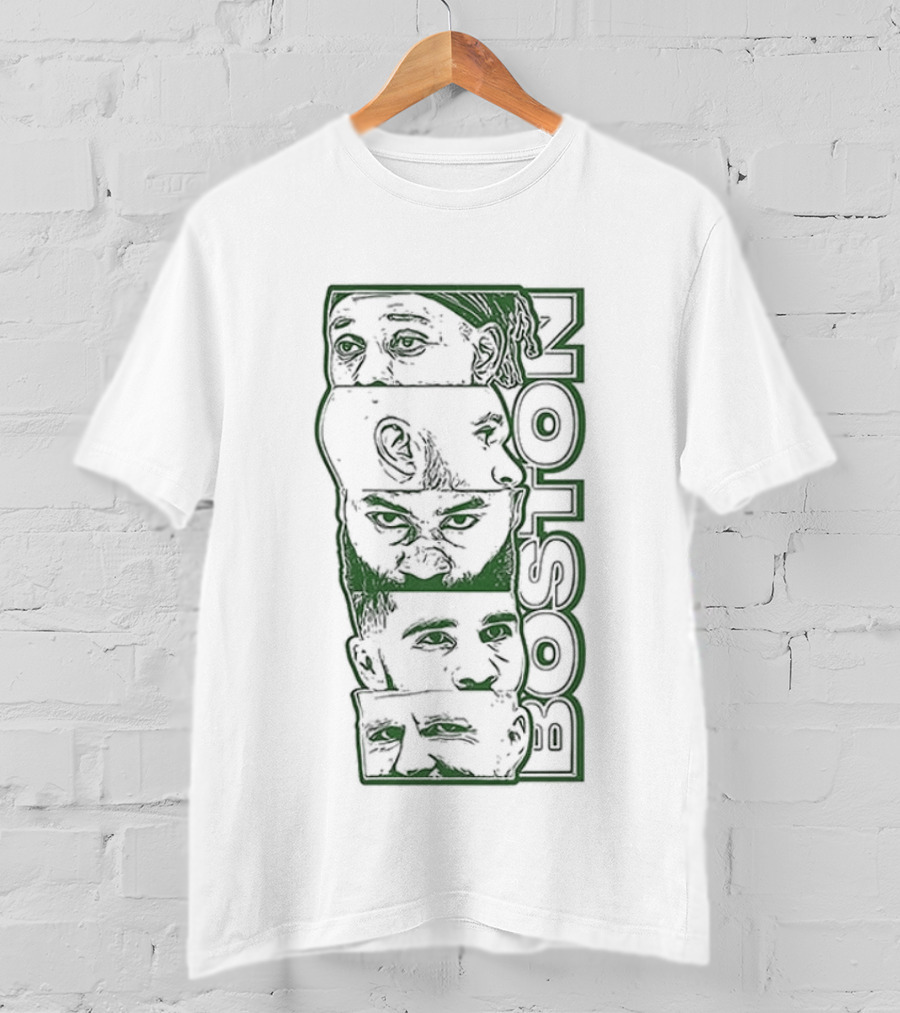Boston Celtics Starting Five Tatum White Brown Porzingis Holiday T-Shirt
