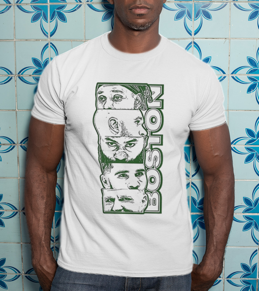 Boston Celtics Starting Five Tatum White Brown Porzingis Holiday T-Shirt