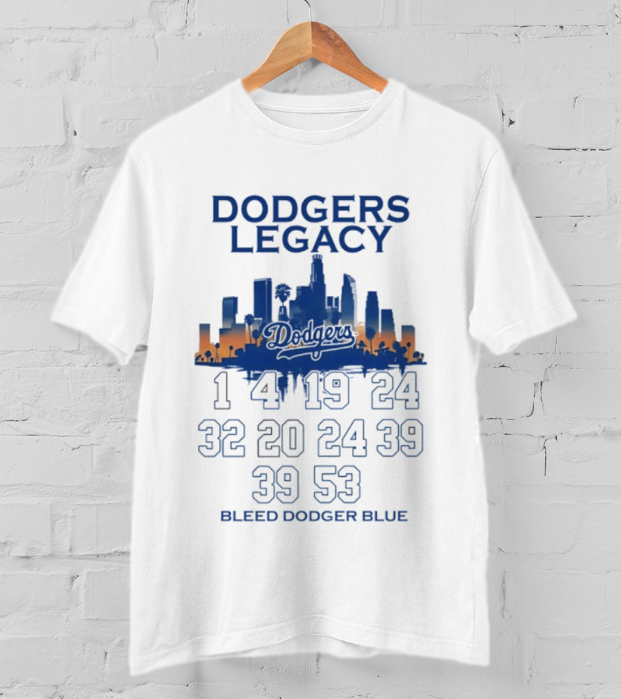 Dodgers Legacy 1 4 19 24 32 20 24 39 39 53 Bleed Dodger Blue Skyline Dodgers T-Shirt