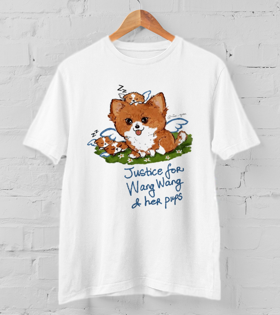 Justice For Wang Wang And Her Pups Cute Illustrated Memorial T-Shirt