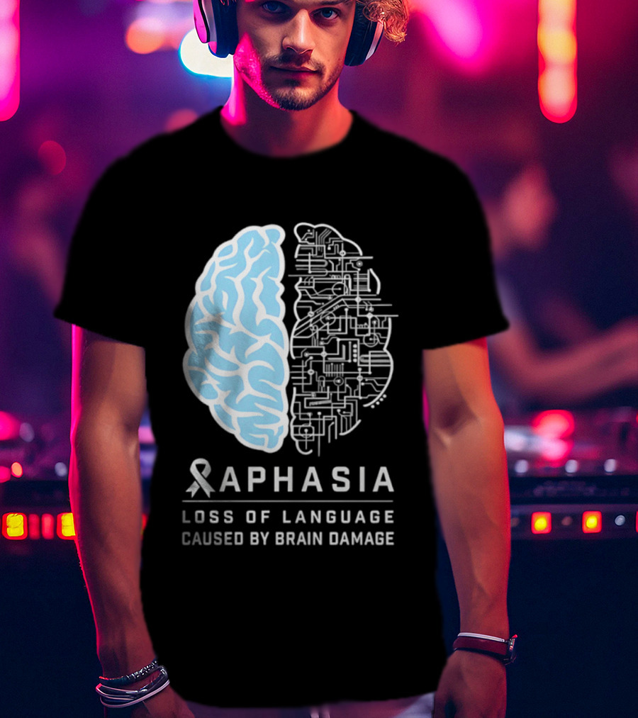 Aphasia Awareness Ribbon Brain Design Loss Of Language Caused By Brain Damage T-Shirt