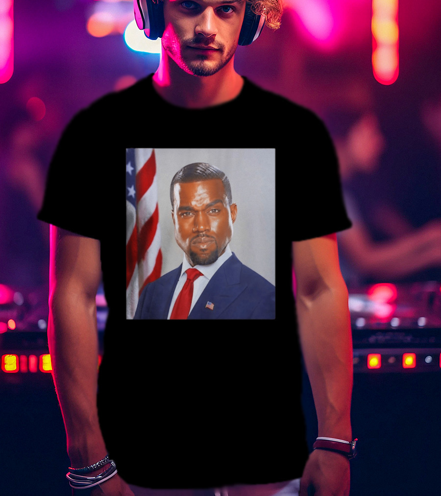Kanye West Ye Political Portrait American Flag Suit And Tie T-Shirt