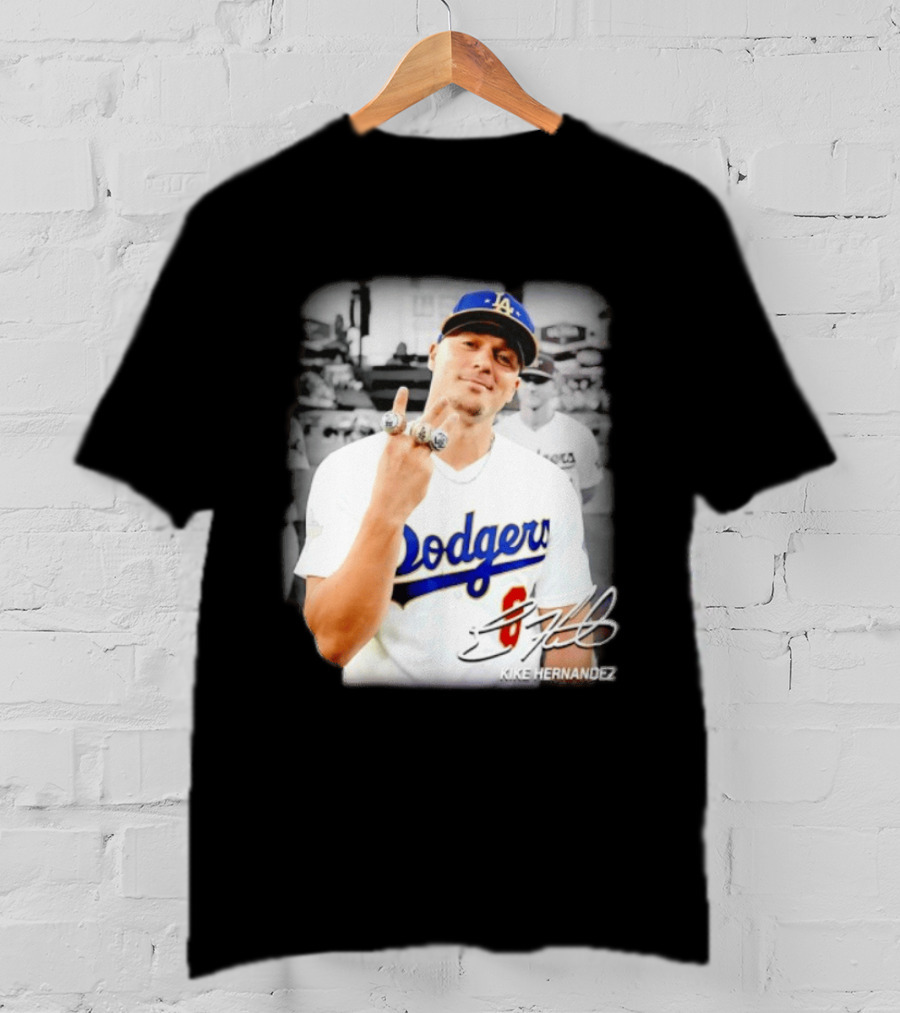 Kike Hernandez Los Angeles Dodgers MLB Number 14 Autographed Photo T-Shirt