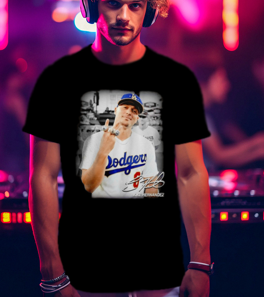 Kike Hernandez Los Angeles Dodgers MLB Number 14 Autographed Photo T-Shirt