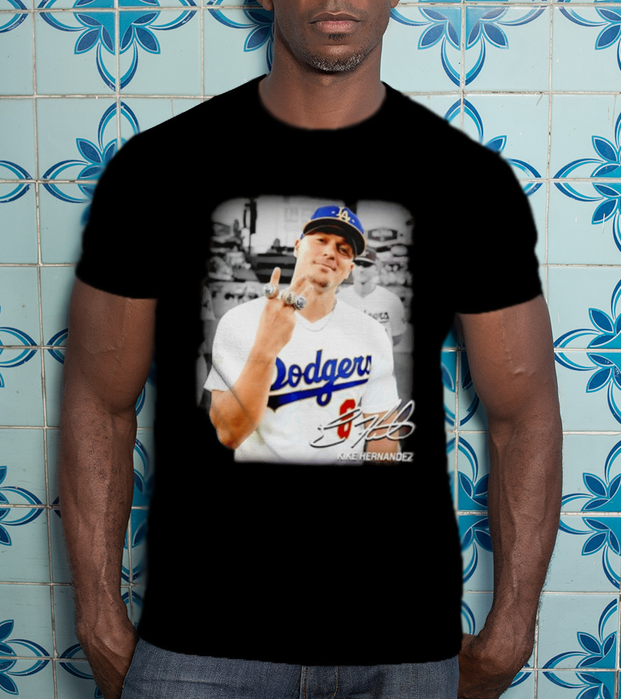 Kike Hernandez Los Angeles Dodgers MLB Number 14 Autographed Photo T-Shirt