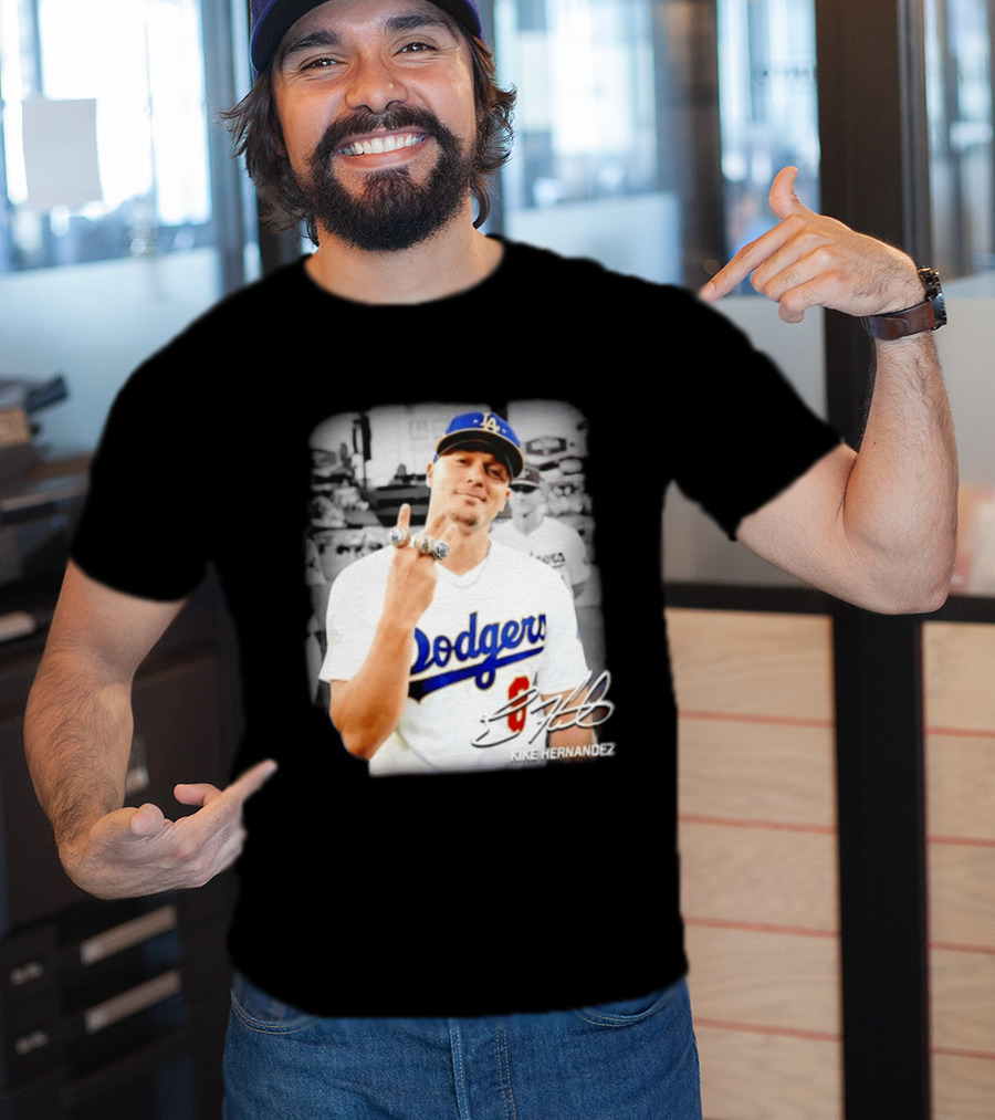 Kike Hernandez Los Angeles Dodgers MLB Number 14 Autographed Photo T-Shirt