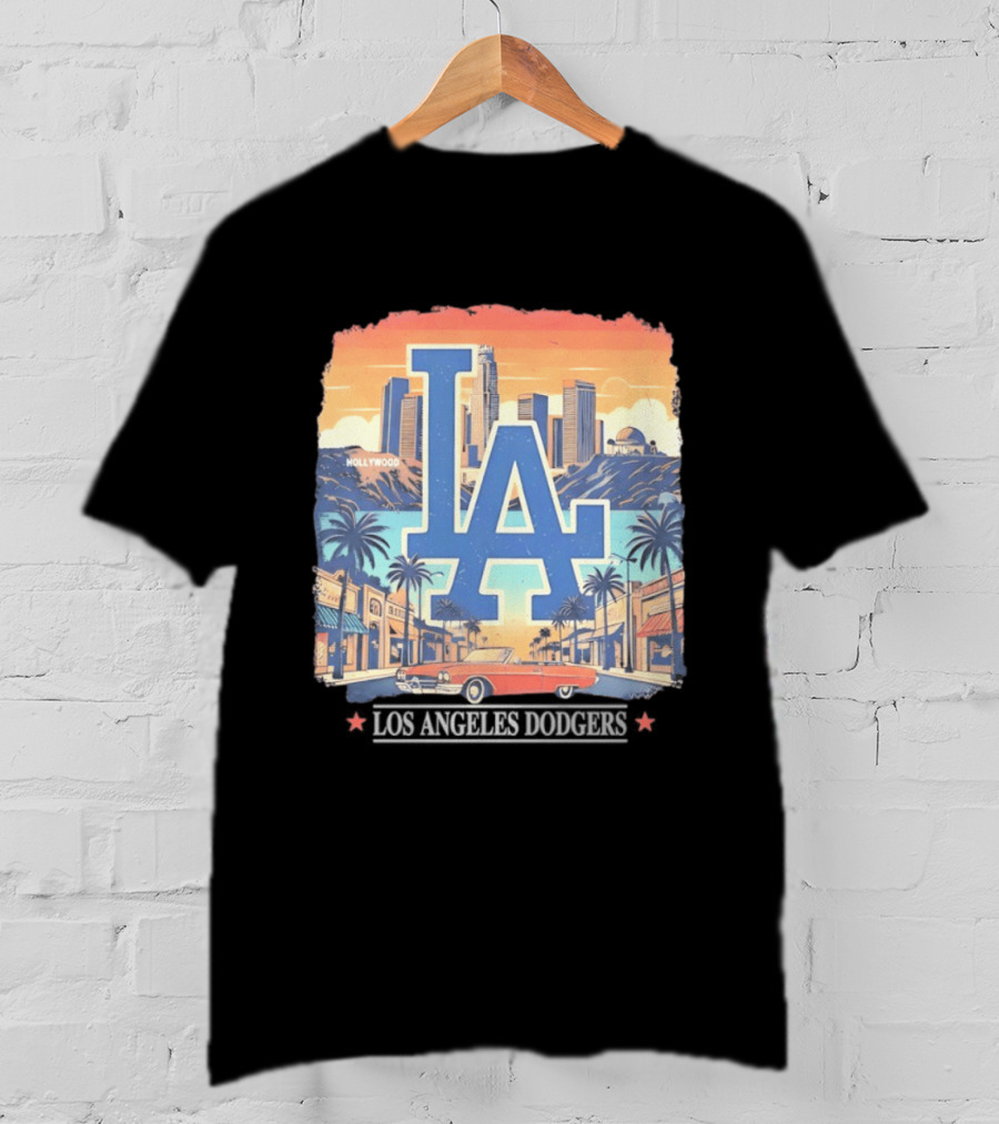 Los Angeles Dodgers LA Hollywood Skyline Classic Car T-Shirt