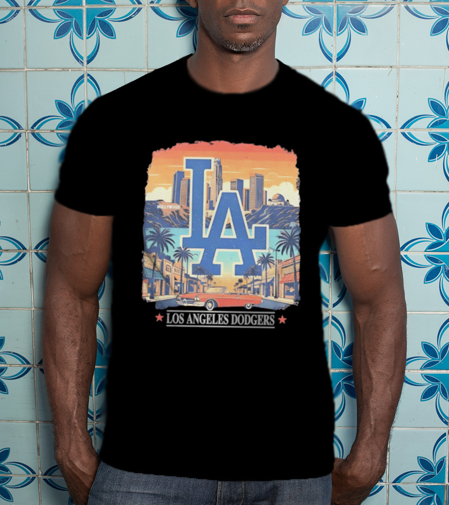 Los Angeles Dodgers LA Hollywood Skyline Classic Car T-Shirt