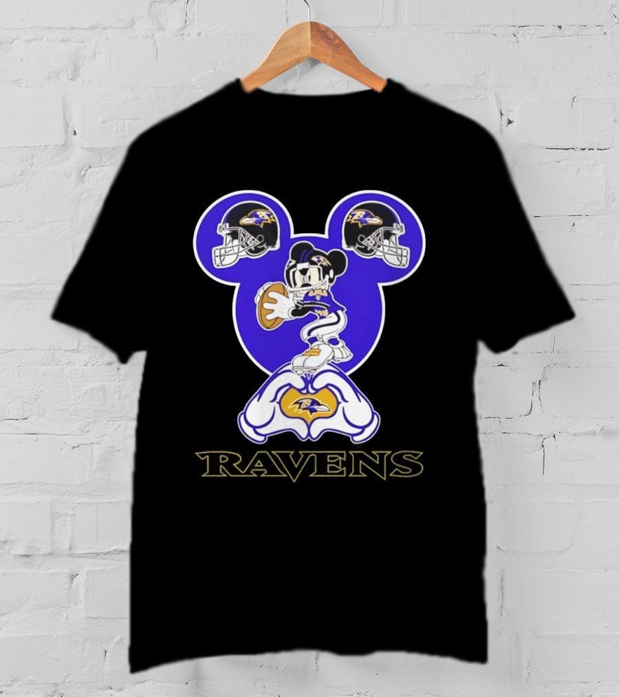 Mickey Mouse Baltimore Ravens Football Love Ravens Helmets T-Shirt