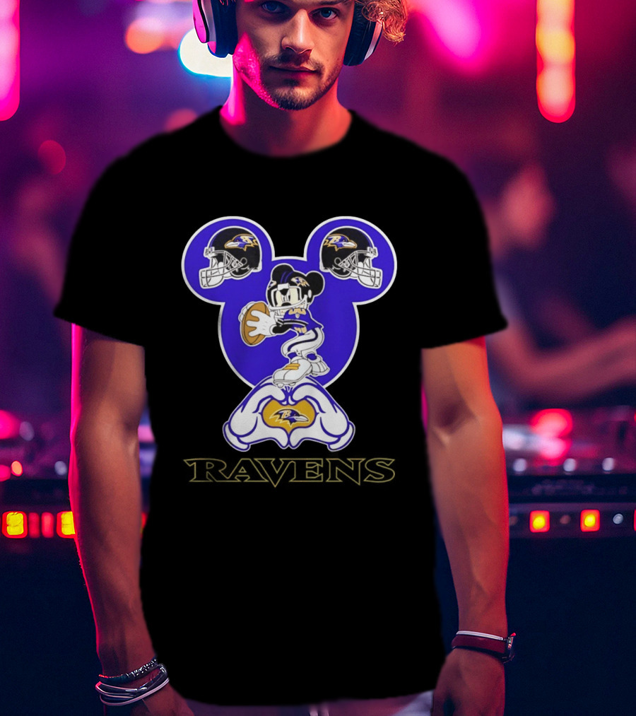 Mickey Mouse Baltimore Ravens Football Love Ravens Helmets T-Shirt