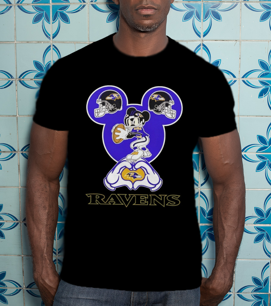 Mickey Mouse Baltimore Ravens Football Love Ravens Helmets T-Shirt