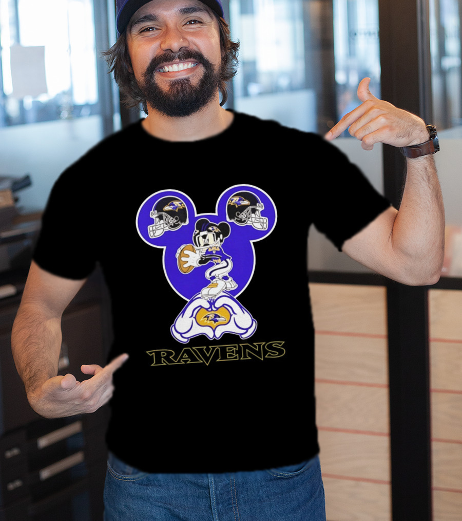 Mickey Mouse Baltimore Ravens Football Love Ravens Helmets T-Shirt