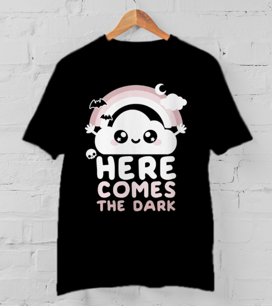Here Comes The Dark Cute Cloud Rainbow Bats Moon And Stars T-Shirt