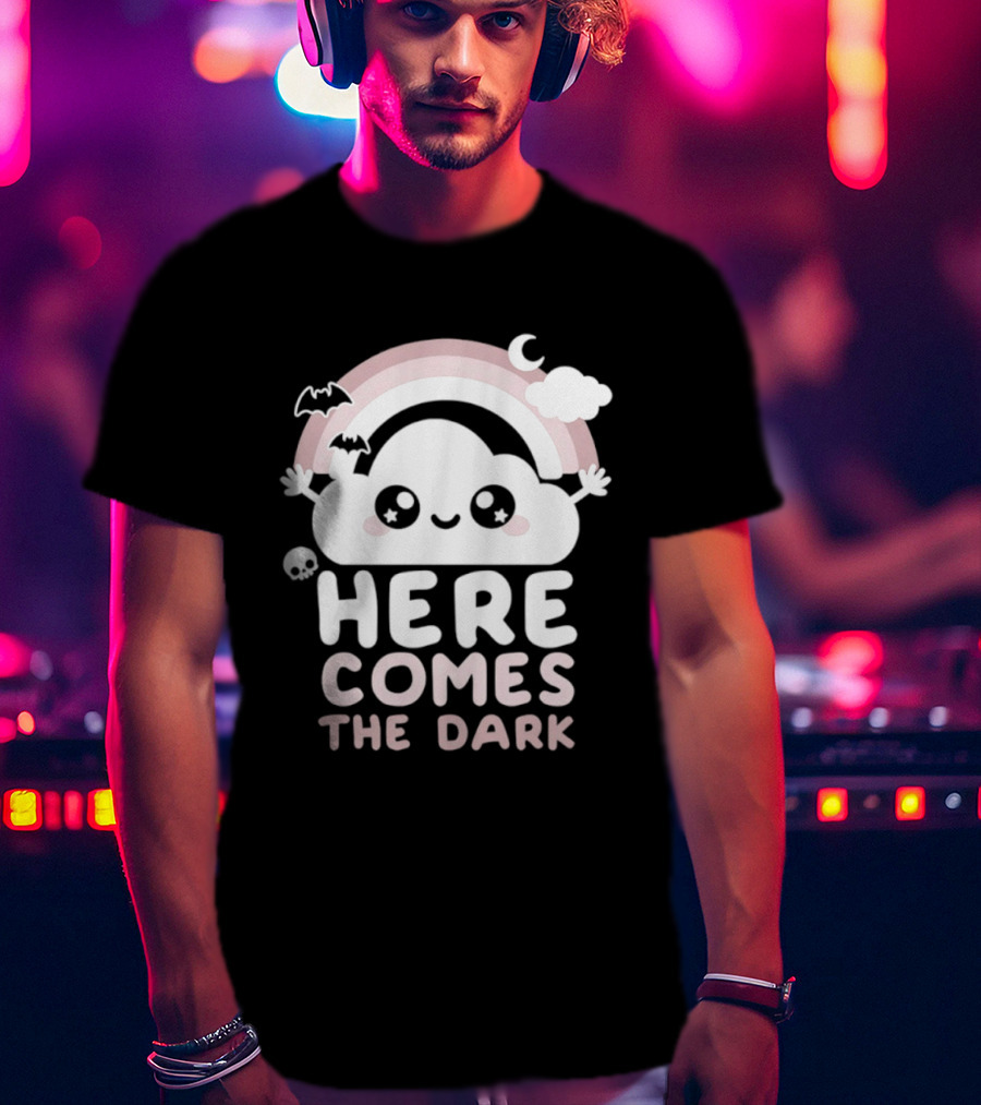 Here Comes The Dark Cute Cloud Rainbow Bats Moon And Stars T-Shirt
