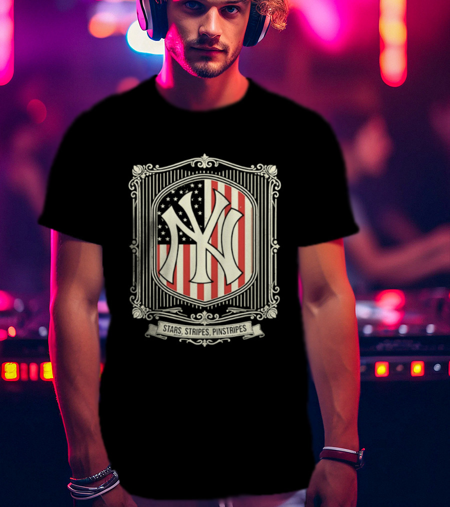 Yankees Stars And Stripes Pinstripes American Flag Baseball T-Shirt
