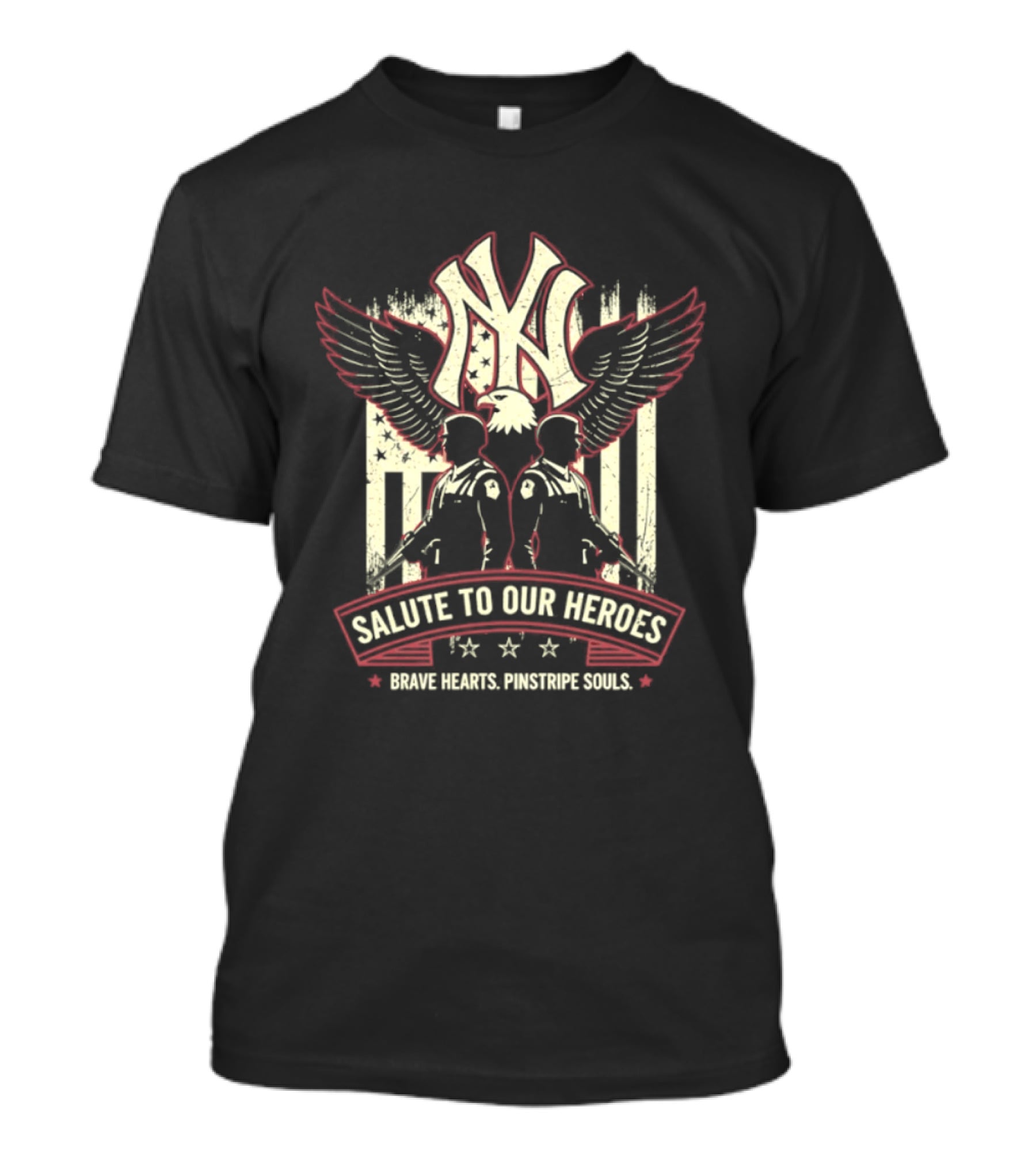 NY Yankees Salute To Our Heroes Brave Hearts Pinstripe Souls T-Shirt