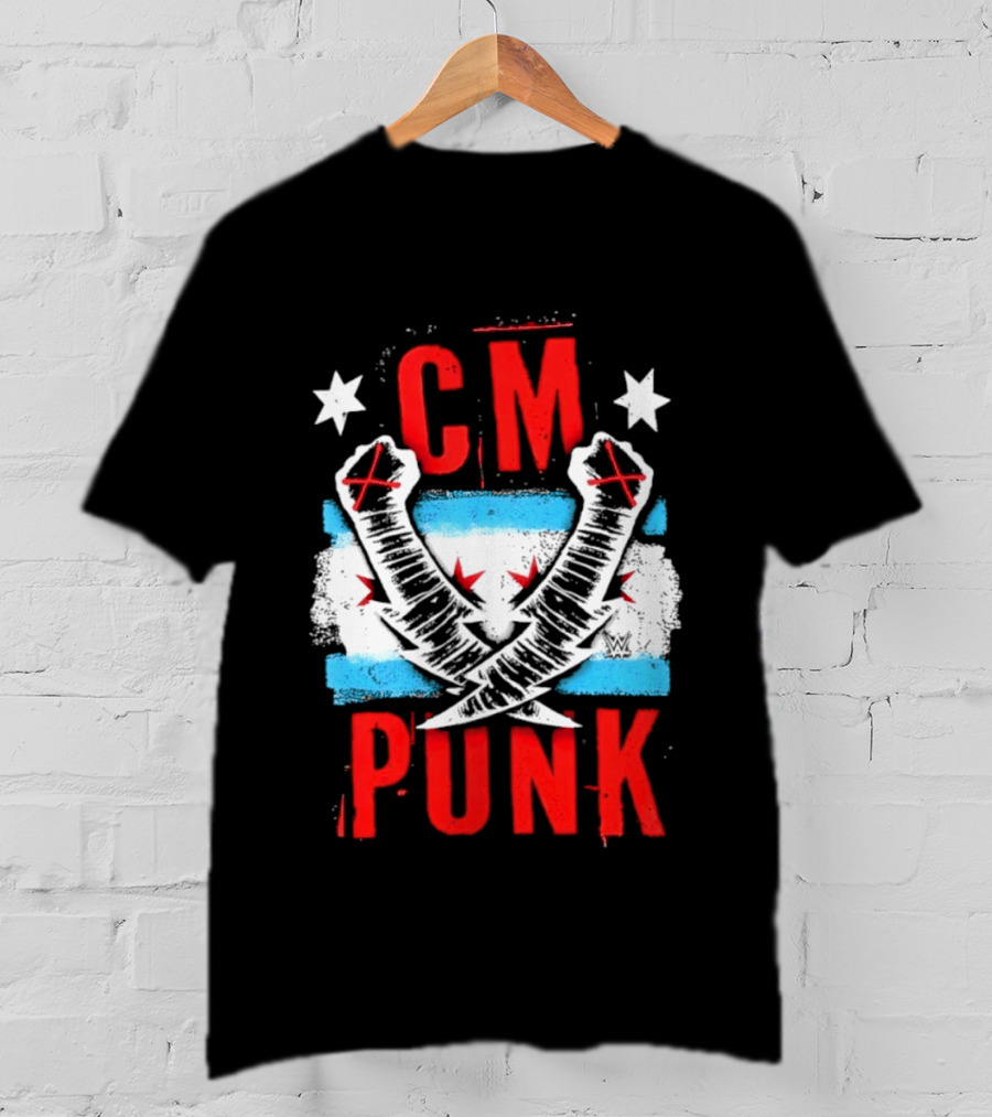 CM Punk Chicago Flag Lightning Bolt Fist WWE Stars T-Shirt