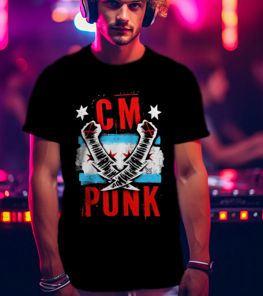 CM Punk Chicago Flag Lightning Bolt Fist WWE Stars T-Shirt