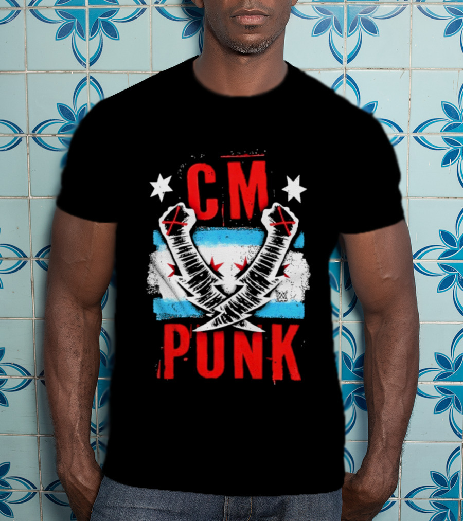 CM Punk Chicago Flag Lightning Bolt Fist WWE Stars T-Shirt
