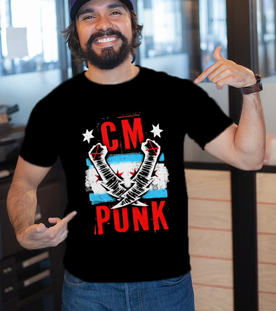 CM Punk Chicago Flag Lightning Bolt Fist WWE Stars T-Shirt