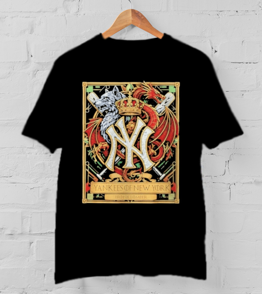 Yankees Of New York Bronx Bomber MLB Baseball Wolf Dragon Crown NY Crest T-Shirt