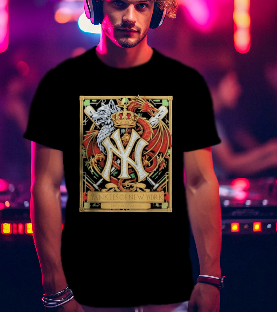 Yankees Of New York Bronx Bomber MLB Baseball Wolf Dragon Crown NY Crest T-Shirt