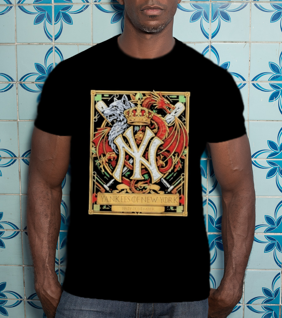 Yankees Of New York Bronx Bomber MLB Baseball Wolf Dragon Crown NY Crest T-Shirt