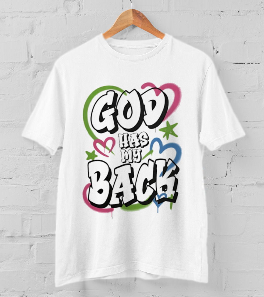 God Has My Back Faith Inspirational Religious Hearts Stars T-Shirt